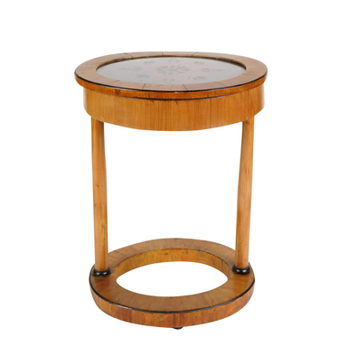 ANTIQUE AUSTRIAN BIEDERMEIER OVAL VITRINE SIDE TABLE | Work of Man