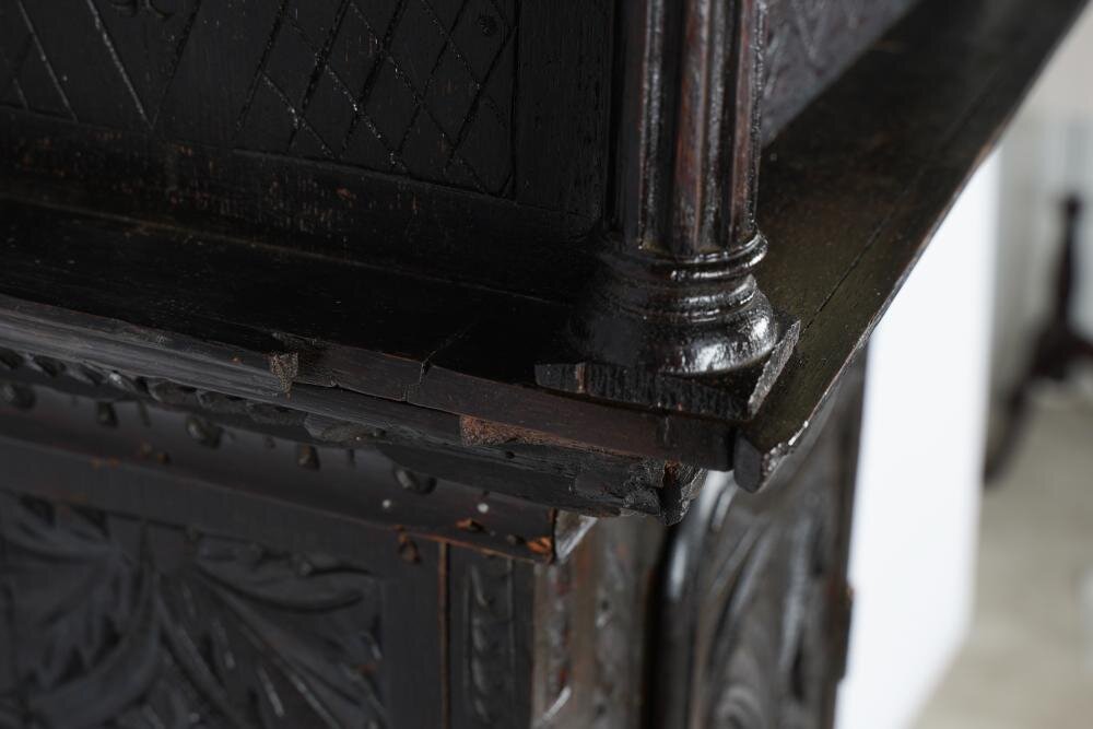 TK1-100: 17TH CENTURY ENGLISH JACOBEAN STYLE OAK TALL CASE CLOCK