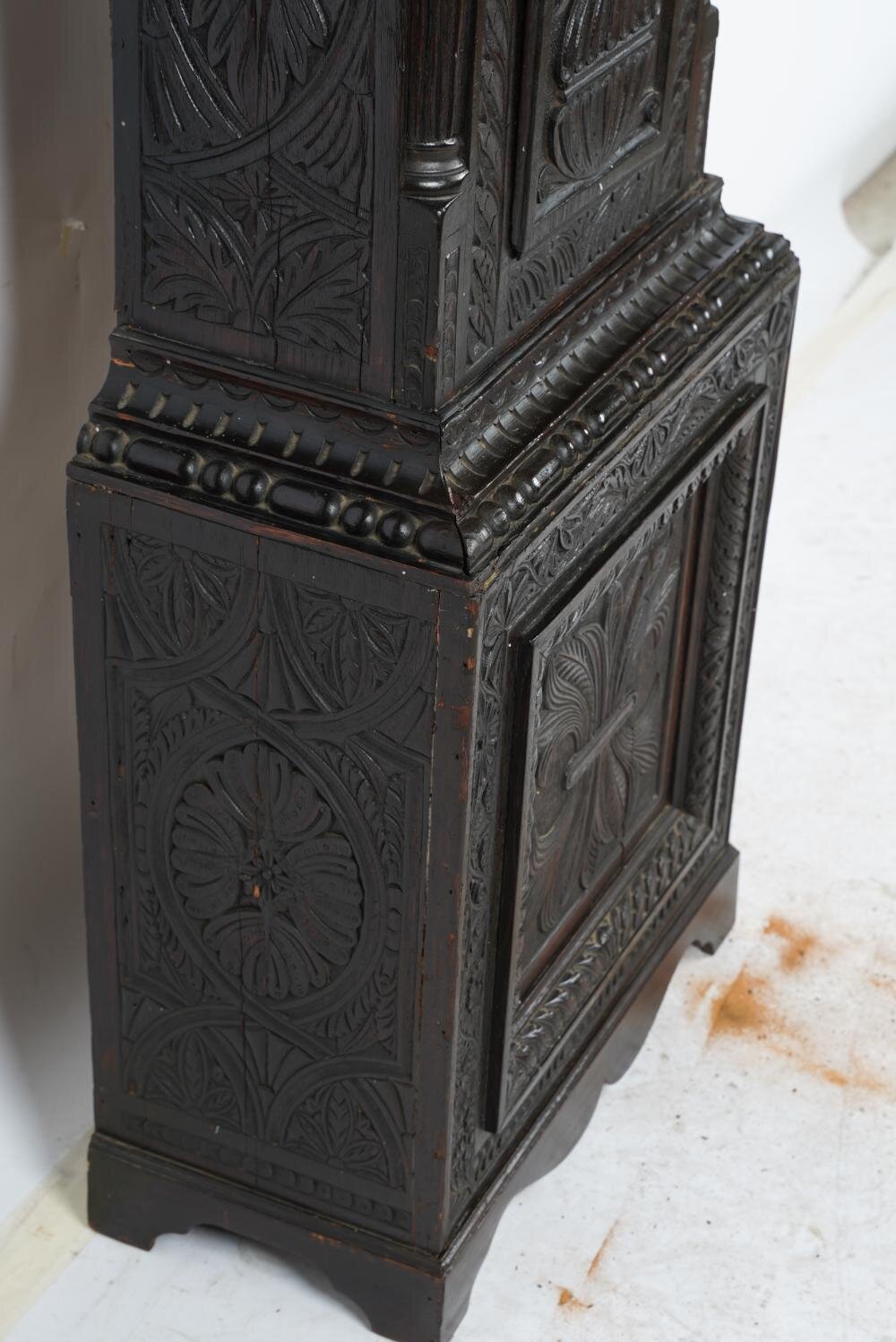 TK1-100: 17TH CENTURY ENGLISH JACOBEAN STYLE OAK TALL CASE CLOCK