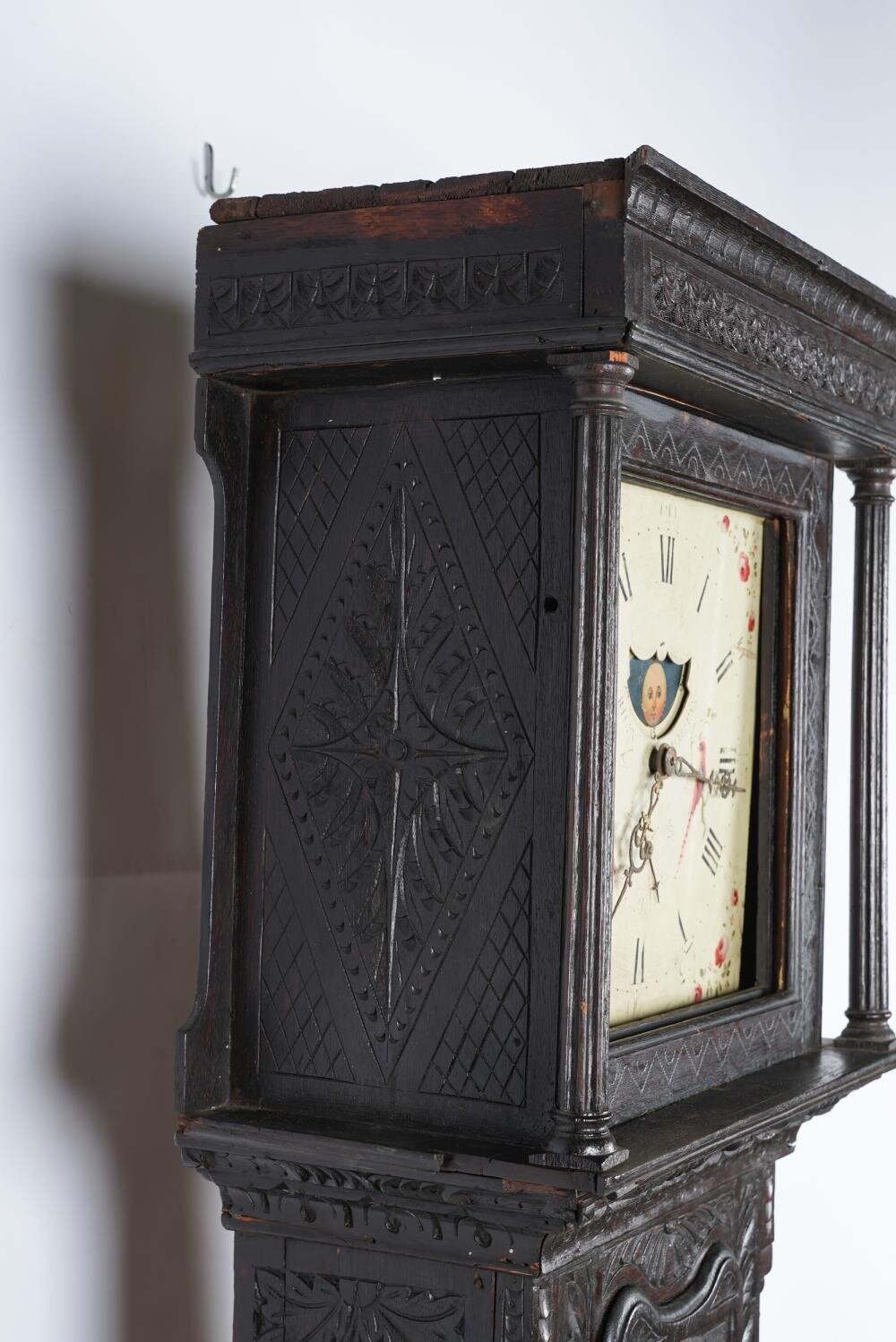 TK1-100: 17TH CENTURY ENGLISH JACOBEAN STYLE OAK TALL CASE CLOCK