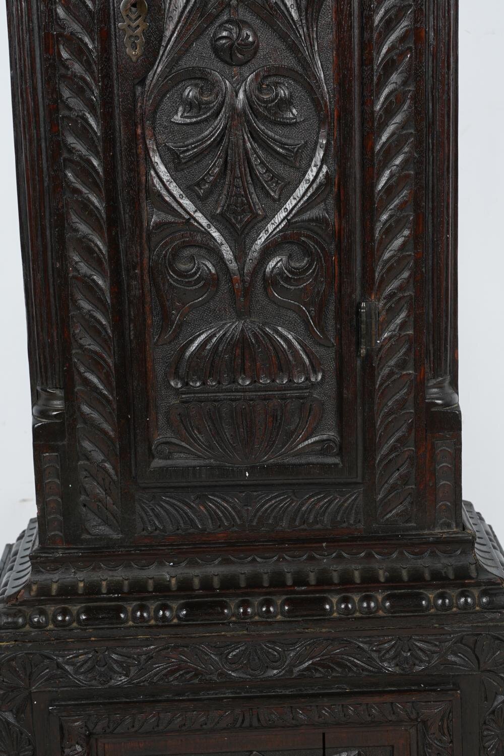 TK1-100: 17TH CENTURY ENGLISH JACOBEAN STYLE OAK TALL CASE CLOCK