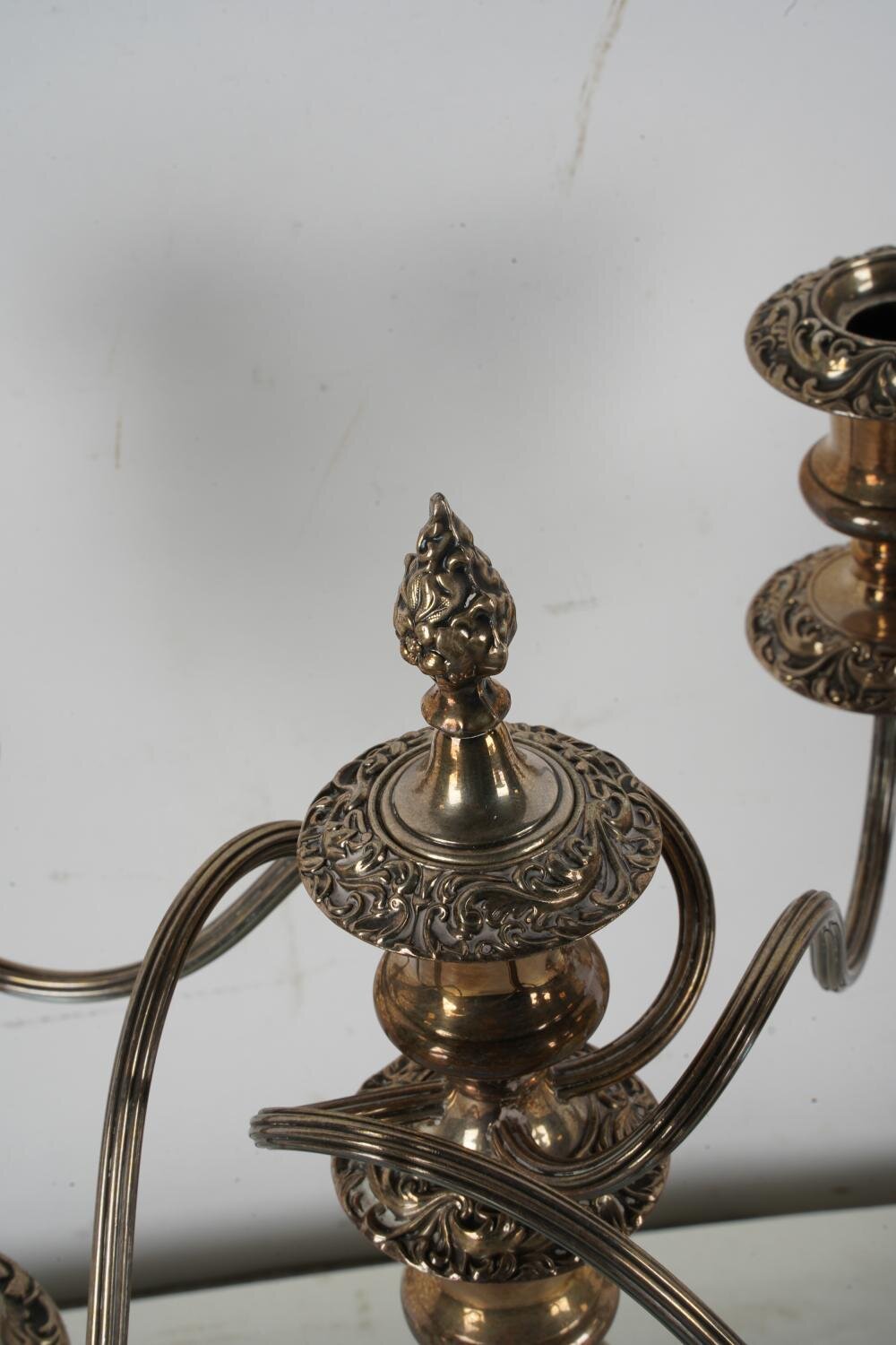 DA2-090: PAIR OF LATE 19TH C SHEFFIELD SILVER-PLATE FIVE-LIGHT CANDELABRA