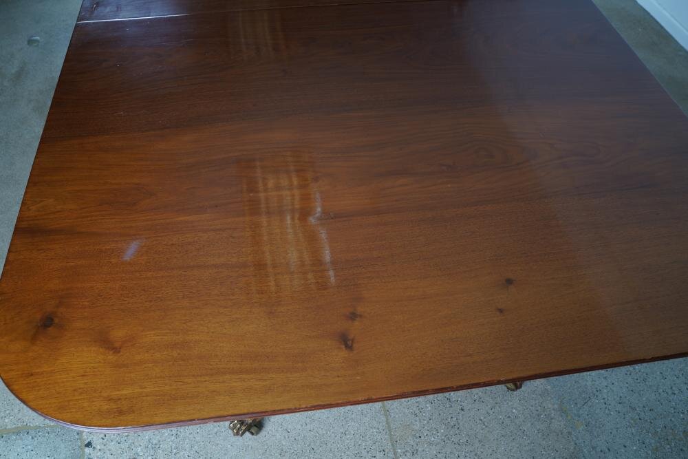 AF1-100: Antique English Regency Three Pedestal Mahogany Dining Table Early 19th Century