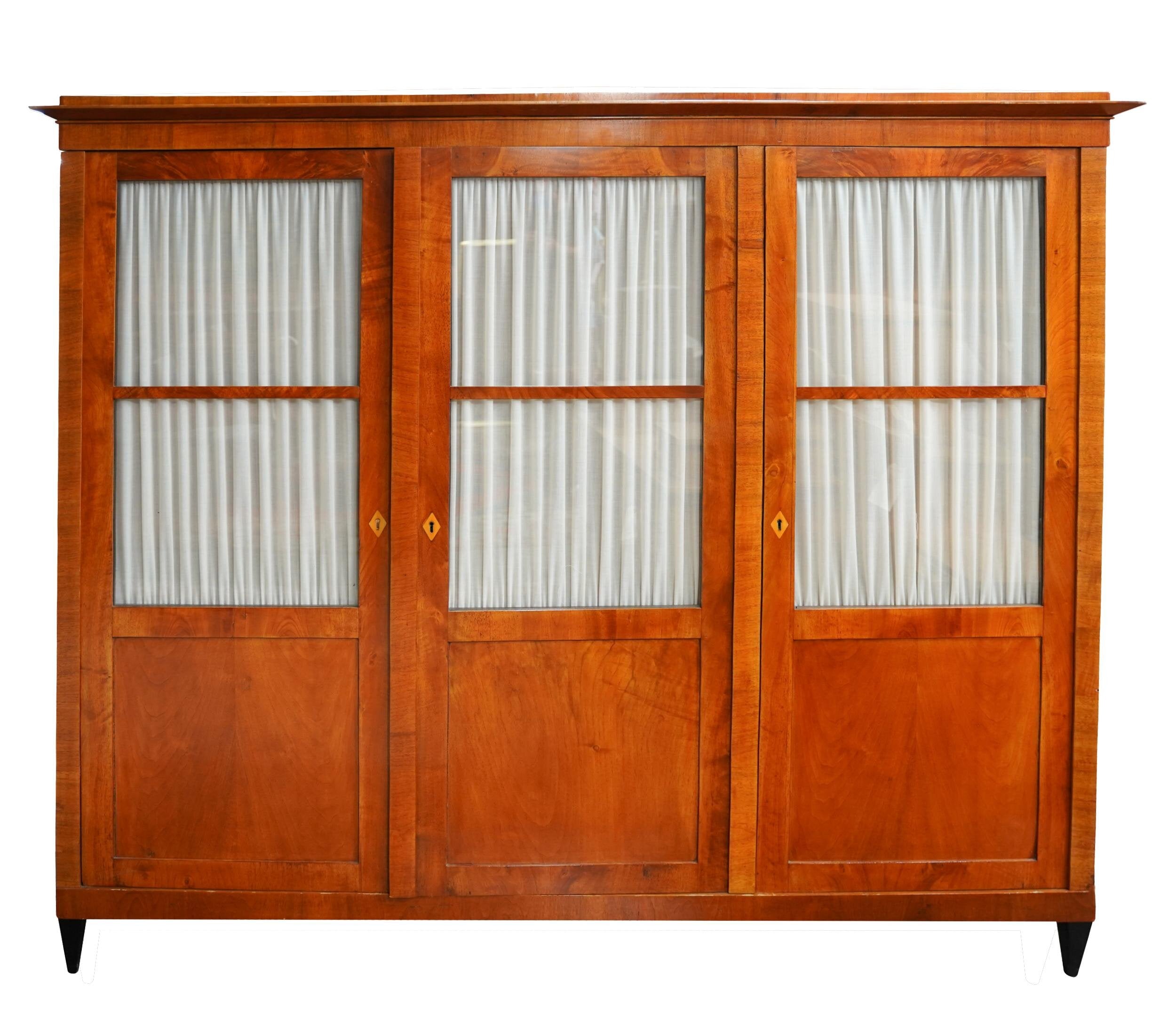 AF3-101: Antique Period German Biedermeier Fruitwood & Walnut Glazed Door Cabinet Circa 1820