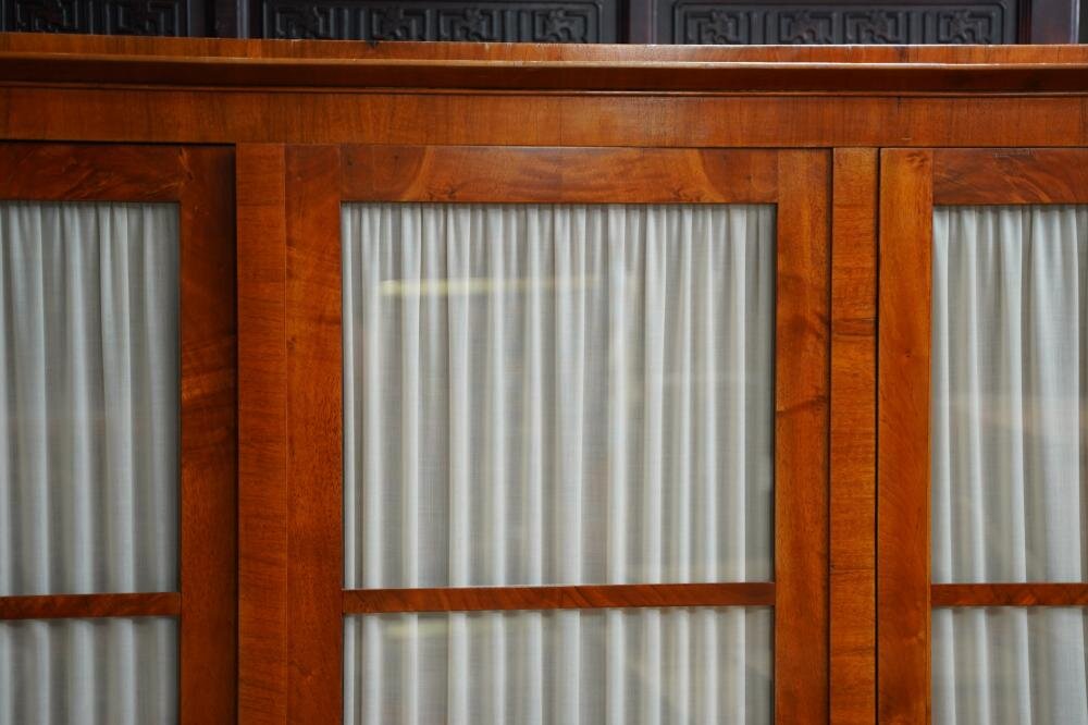 AF3-101: Antique Period German Biedermeier Fruitwood & Walnut Glazed Door Cabinet Circa 1820