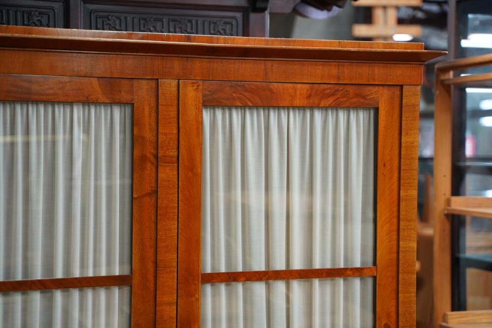 AF3-101: Antique Period German Biedermeier Fruitwood & Walnut Glazed Door Cabinet Circa 1820