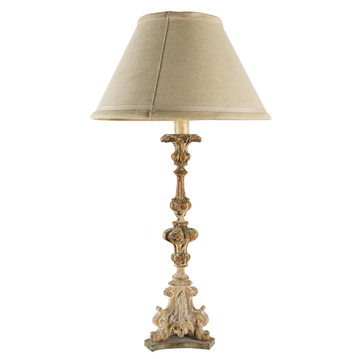 18th Century Carved Wood Alter Candle Stick Lamp | Work of Man