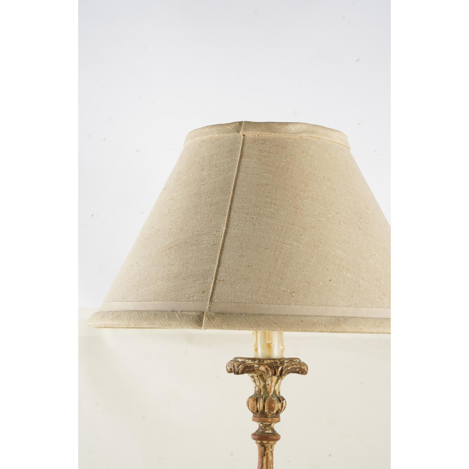 AL2-003: 18th Century Carved Wood Alter Candle Stick Lamp