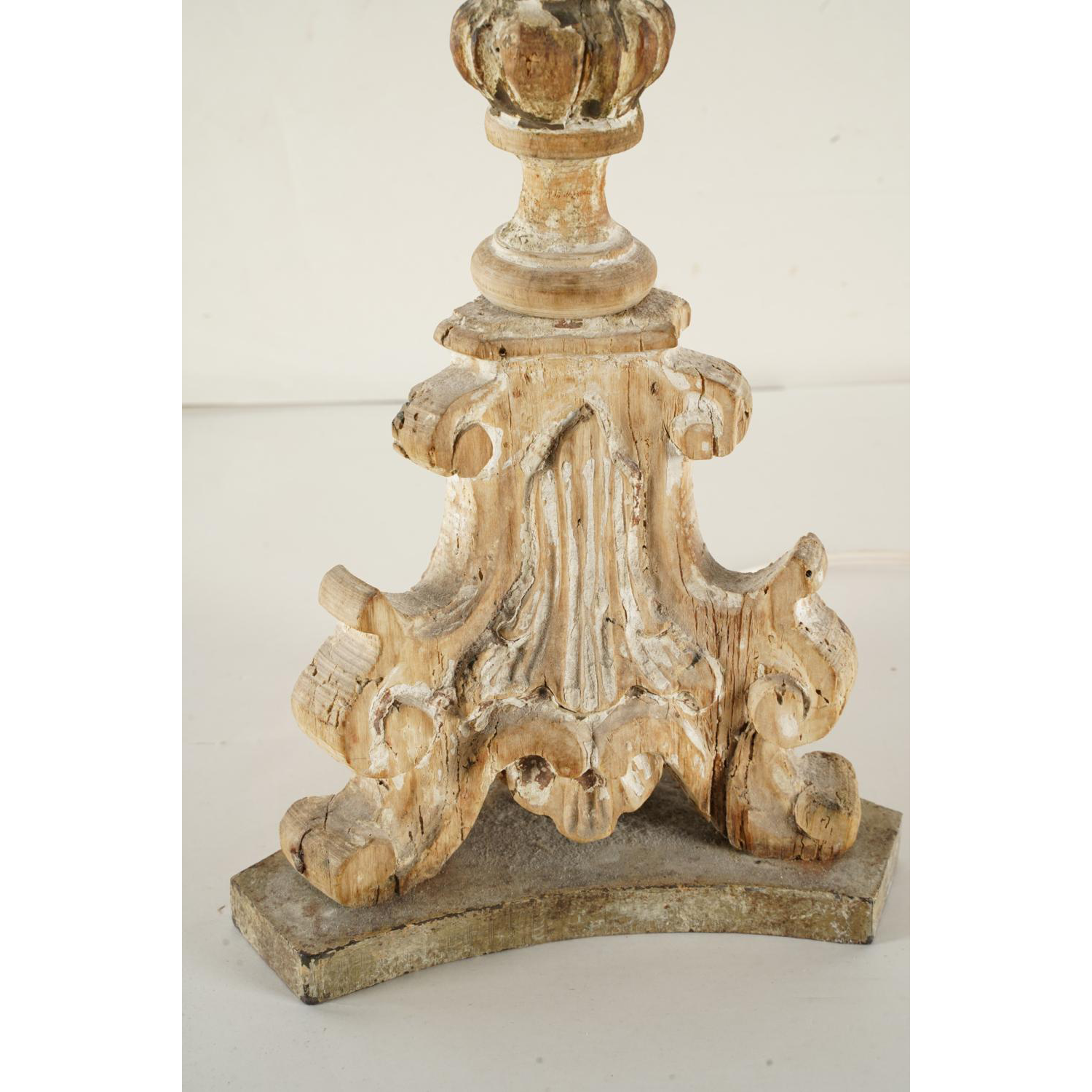 AL2-003: 18th Century Carved Wood Alter Candle Stick Lamp