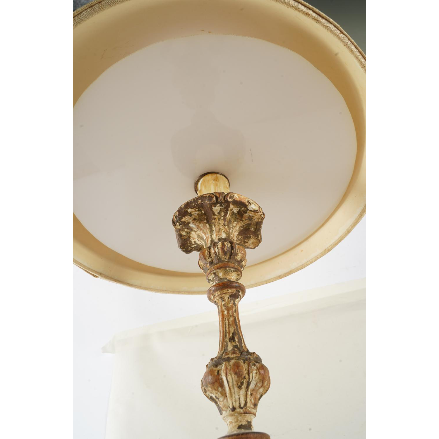 AL2-003: 18th Century Carved Wood Alter Candle Stick Lamp