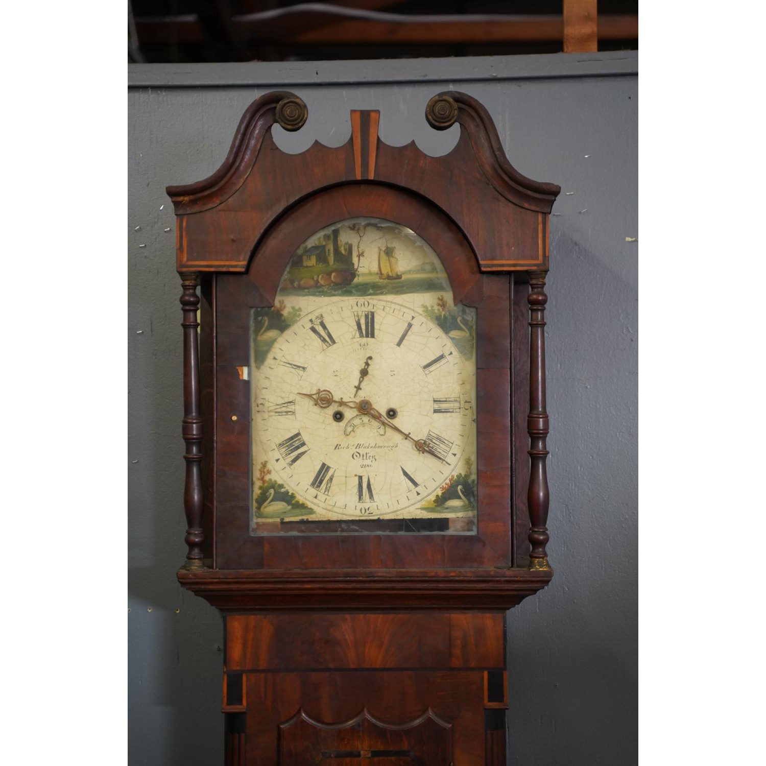 TK1-109: LATE 18TH CENTURY ENGLISH MAHOGANY & OAK TALL CASE CLOCK