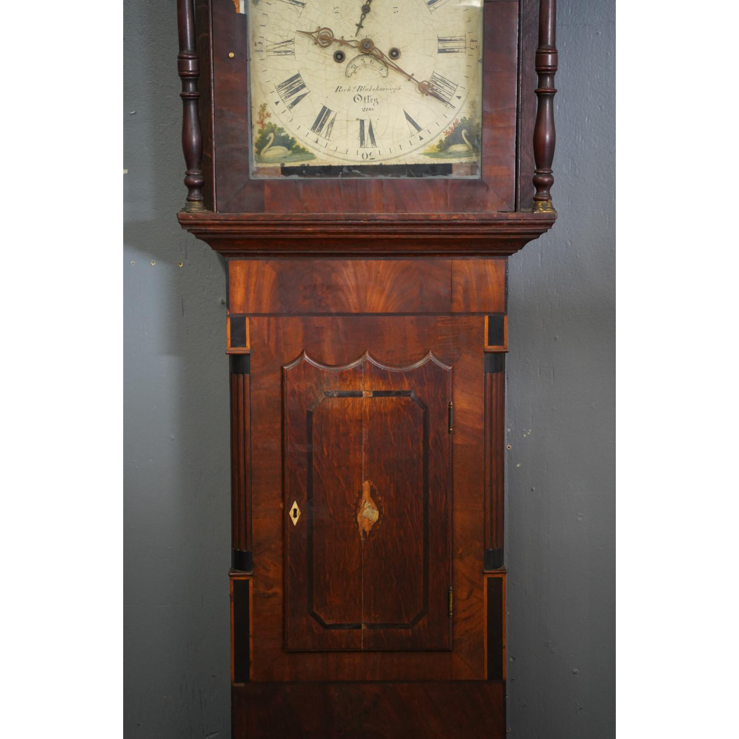 TK1-109: LATE 18TH CENTURY ENGLISH MAHOGANY & OAK TALL CASE CLOCK