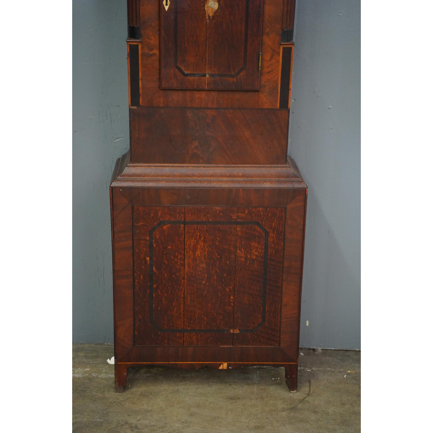 TK1-109: LATE 18TH CENTURY ENGLISH MAHOGANY & OAK TALL CASE CLOCK