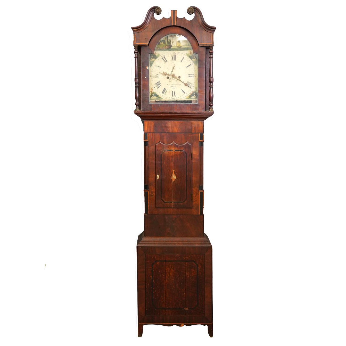 TK1-109: LATE 18TH CENTURY ENGLISH MAHOGANY & OAK TALL CASE CLOCK