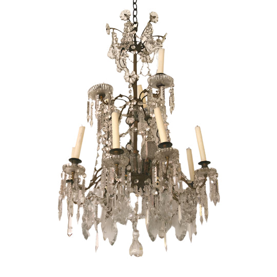 Antique Crystal & Brass Candle Chandelier | Work of Man