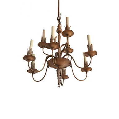 Antique Patinated Metal Tole Nine Light Chandelier | Work of Man