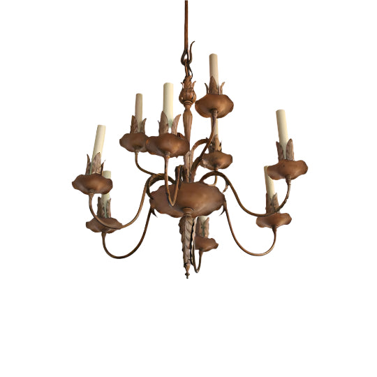Antique Patinated Metal Tole Nine Light Chandelier | Work of Man