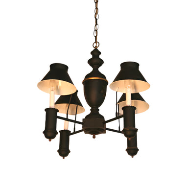 Mid 20th Century Four Light Black Tole Chandelier | Work of Man