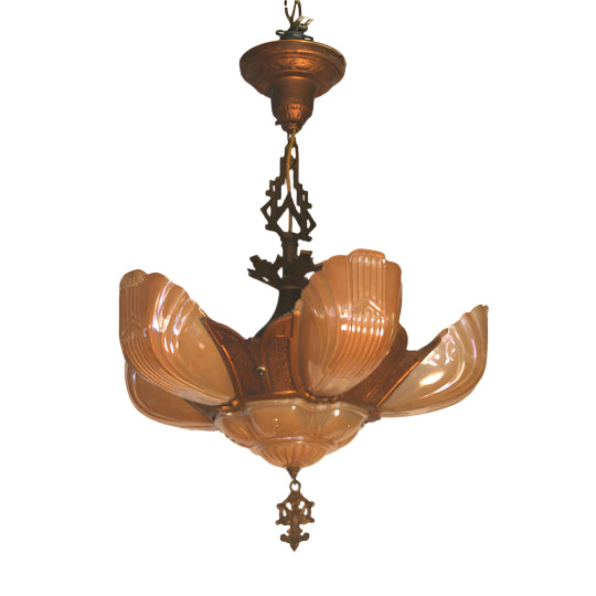 Antique Art Deco Six Light Slip Shade Chandelier | Work of Man
