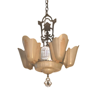 Antique Art Deco Six Light Slip Shade Chandelier | Work of Man