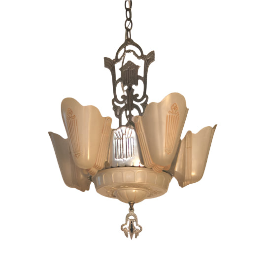 Antique Art Deco Six Light Slip Shade Chandelier | Work of Man