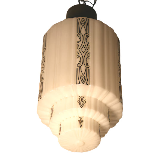 Antique Art Deco Stenciled Milk Glass Waterfall Globe Chandelier | Work of Man