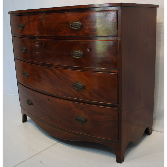AF4-147: Antique Early 19th Century American Federal Hepplewhite Style Mahogany Bow-Front Chest of Drawers