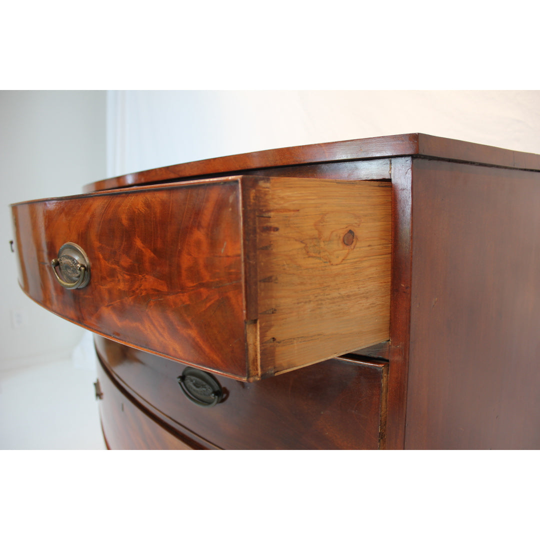 AF4-147: Antique Early 19th Century American Federal Hepplewhite Style Mahogany Bow-Front Chest of Drawers
