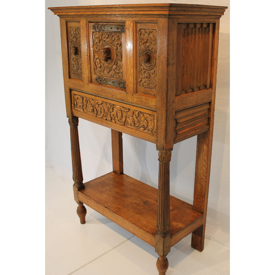 AF3-193: Antique Mid 19th Century Quarter Sawn Oak Reliquary Cabinet