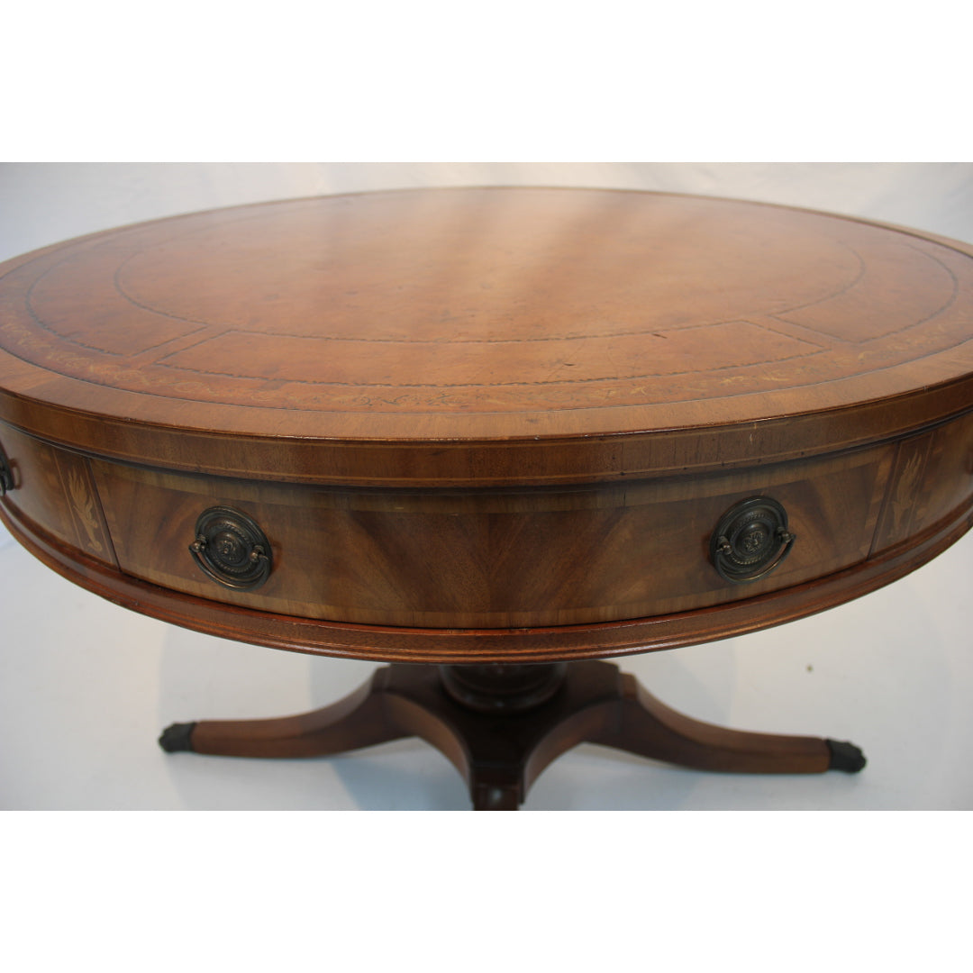 AF1-216: Antique Early 20th Century Leather Top Inlay Mahogany George III Rent Table