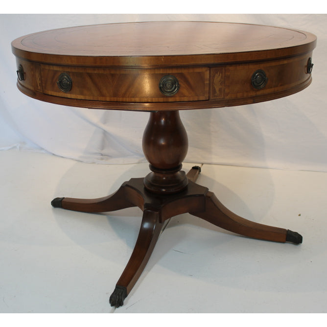 AF1-216: Antique Early 20th Century Leather Top Inlay Mahogany George III Rent Table
