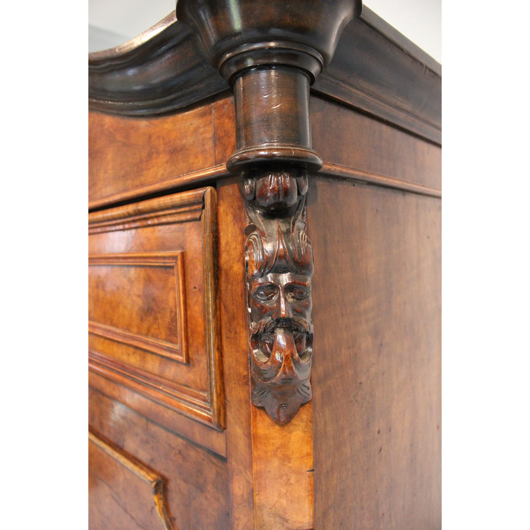 AF5-336: Antique Early 19th Century German Burled Walnut Drop Front Secretaire Abattant w Inlay