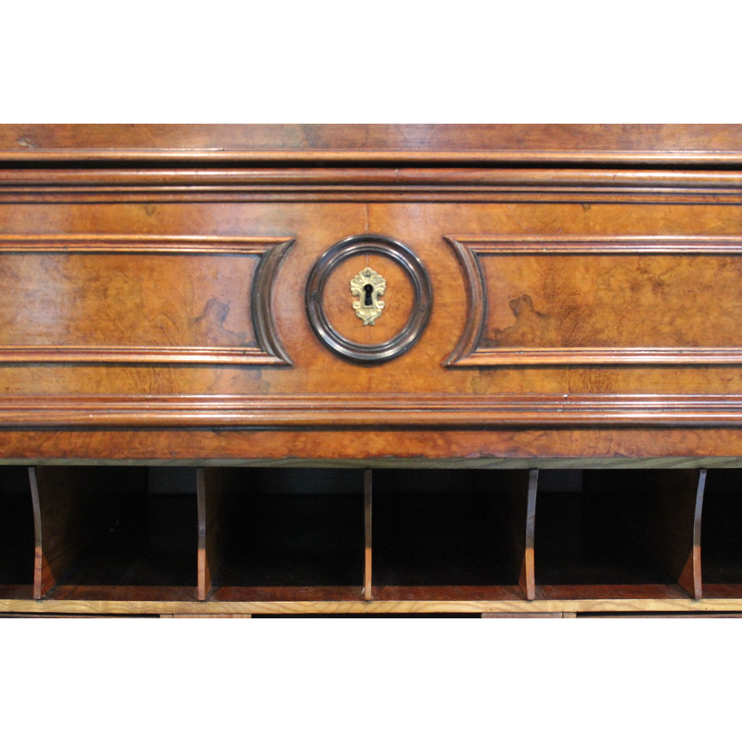 AF5-336: Antique Early 19th Century German Burled Walnut Drop Front Secretaire Abattant w Inlay