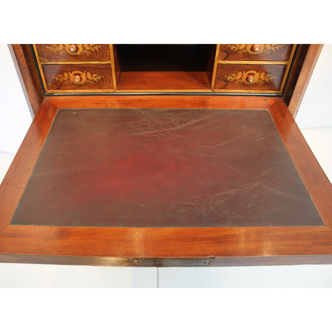 AF5-336: Antique Early 19th Century German Burled Walnut Drop Front Secretaire Abattant w Inlay