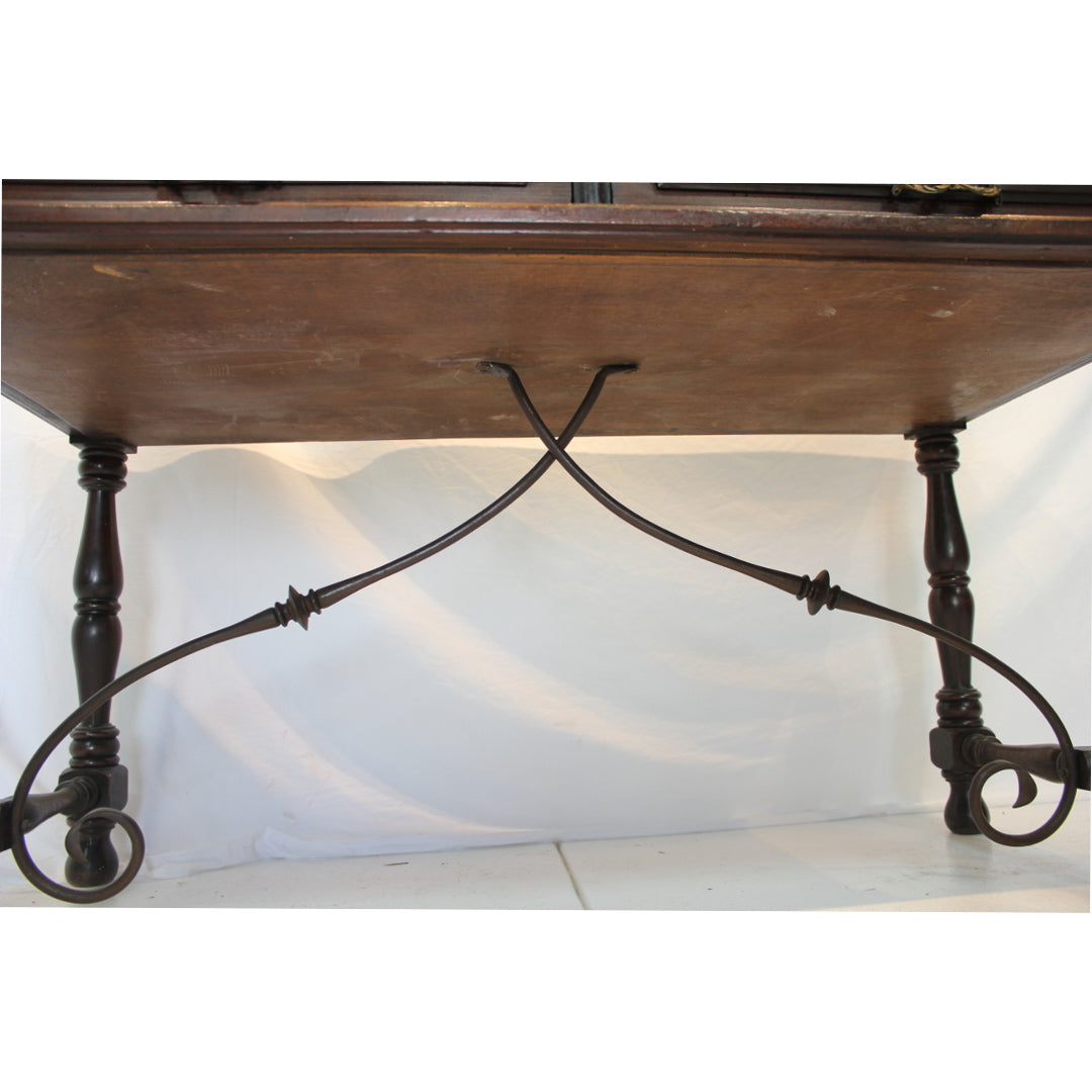 AF5-341 - Antique Early 20th Century Spanish Colonial Revival Desk with Iron Stretcher Bars