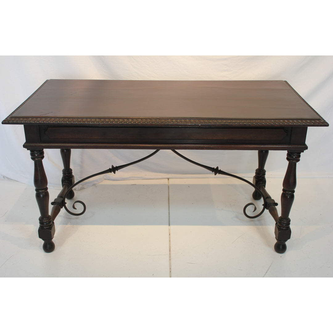AF5-341 - Antique Early 20th Century Spanish Colonial Revival Desk with Iron Stretcher Bars