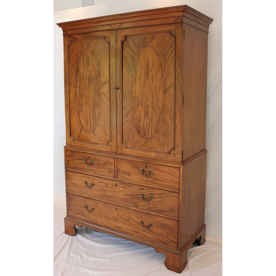 AF4-363: Antique Late 18th Century English Georgian Mahogany Linen Press