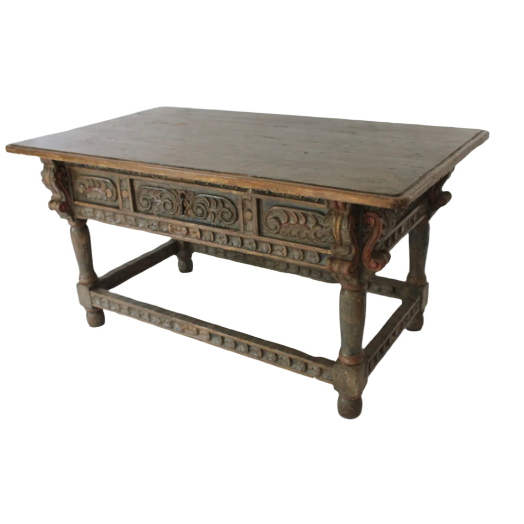Antique Polychrome Spanish Colonial Oak Refectory Table | Work of Man