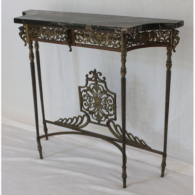 Antique Oscar Bach Marble Top Iron & Brass Console Table | Work of Man