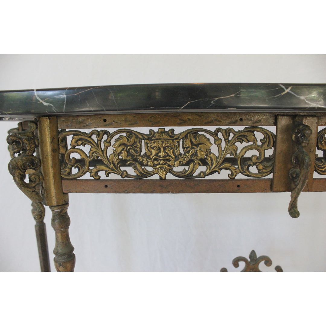 AF1-373: Antique C 1920's Oscar Bach Marble Top Iron & Brass Console Table