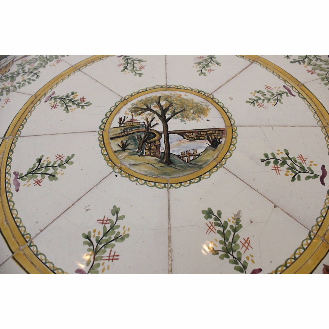 AF1-379: Antique Circa 1900 Art Nouveau French Bistro Table with Later Italian Hand Painted Tile Top
