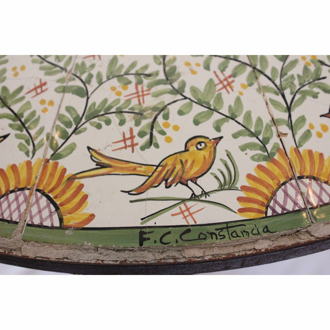 AF1-379: Antique Circa 1900 Art Nouveau French Bistro Table with Later Italian Hand Painted Tile Top