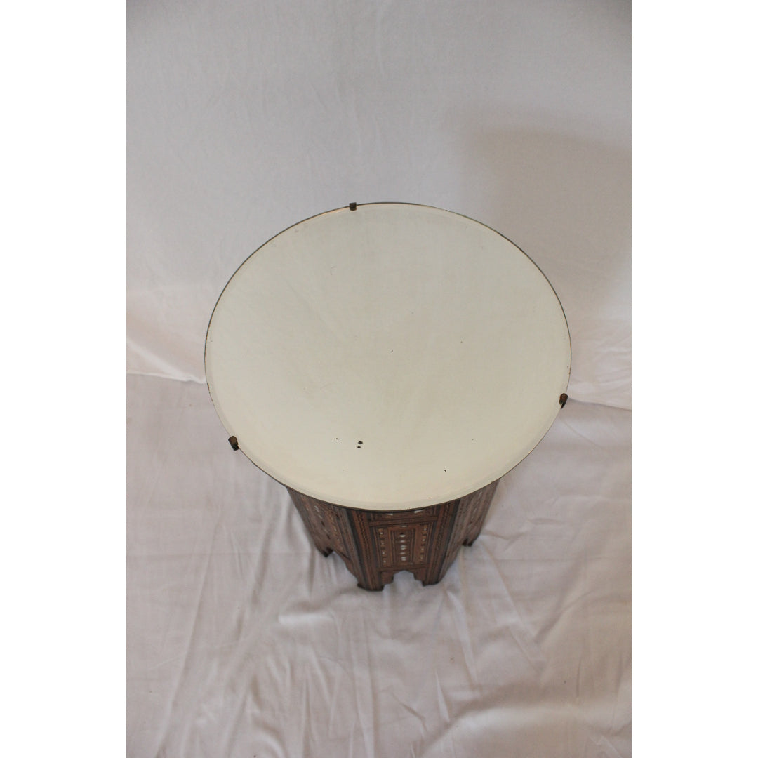 AF1-385: Antique C 1920's Moroccan Inlaid Mirrored Top Side Table