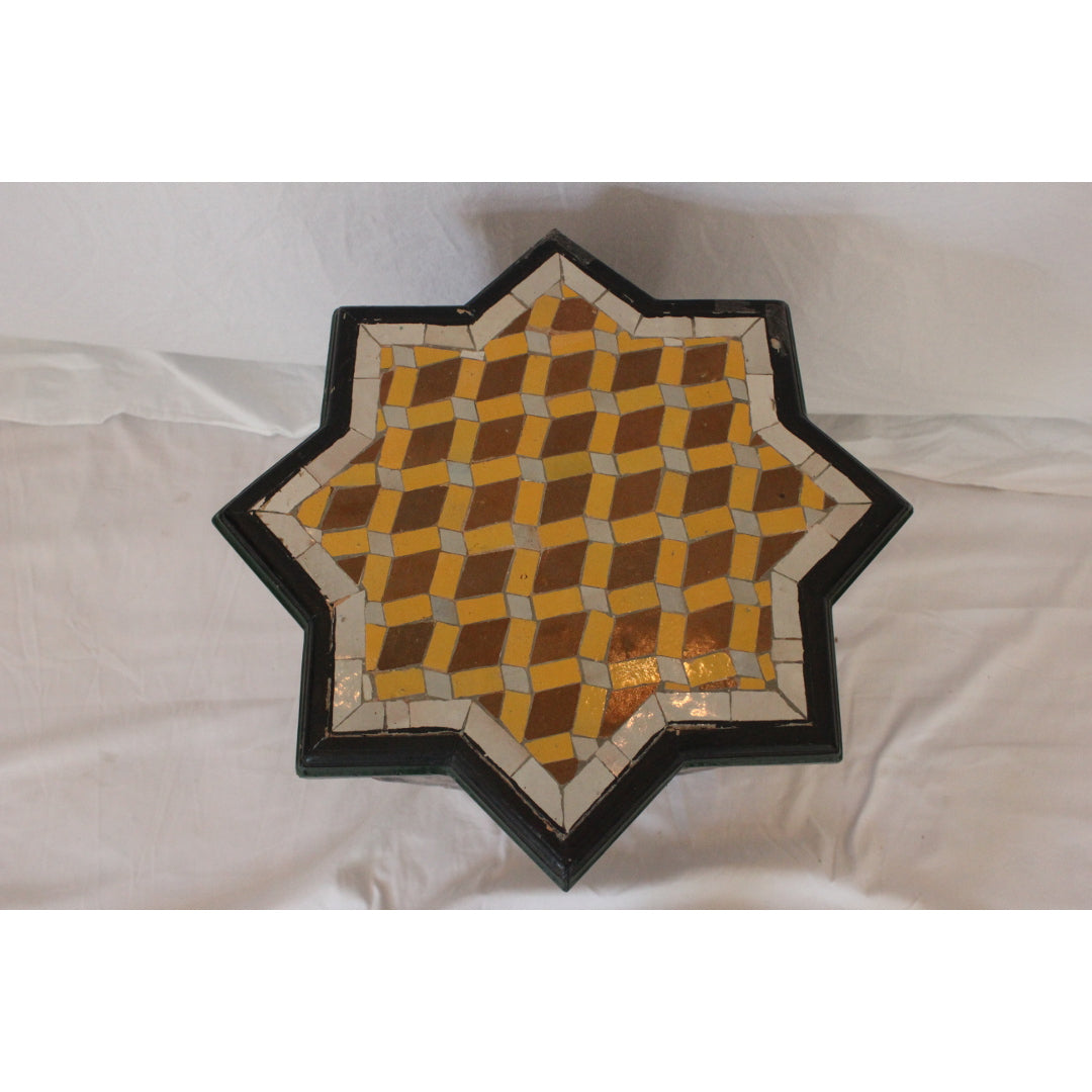 AF1-386: Antique 20th C Moroccan Tile Top Hand Painted Side Table