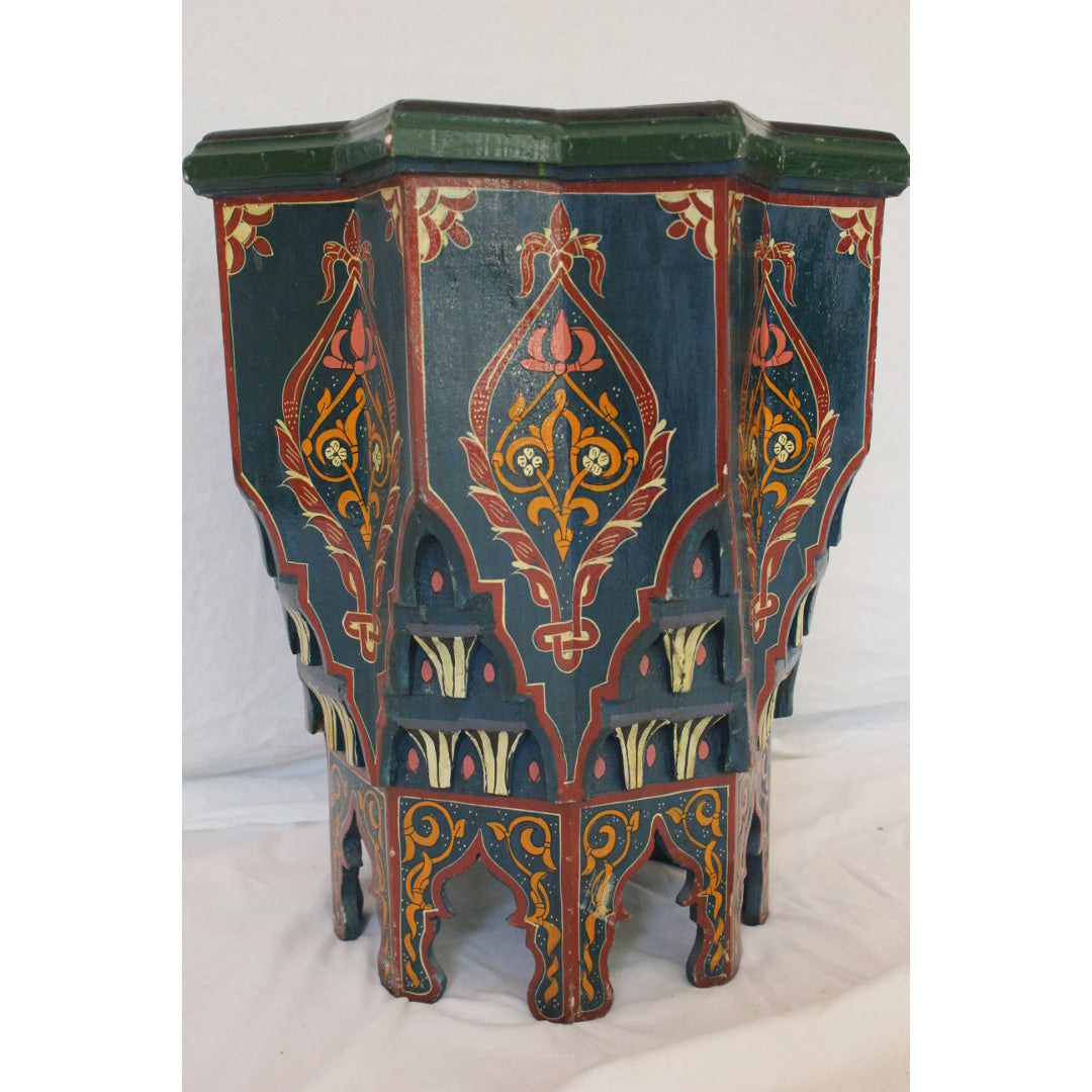 AF1-386: Antique 20th C Moroccan Tile Top Hand Painted Side Table