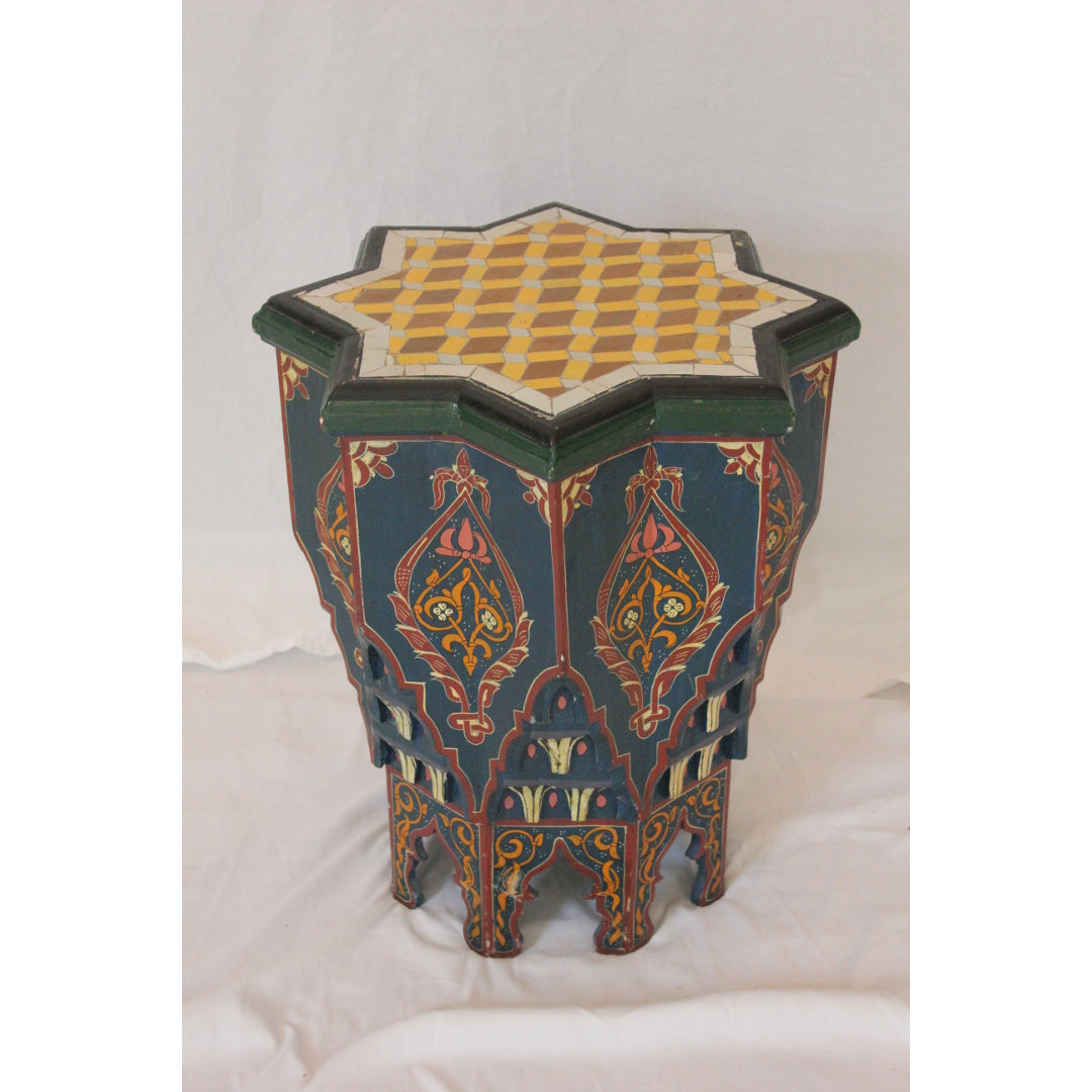 Antique Moroccan Tile Top Hand Painted Side Table | Work of Man