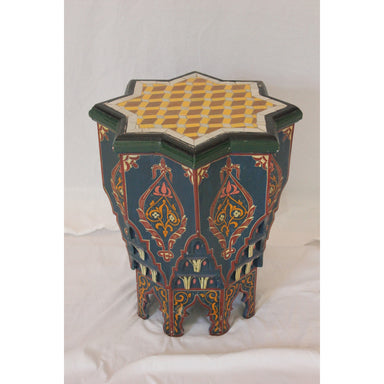 Antique Moroccan Tile Top Hand Painted Side Table | Work of Man