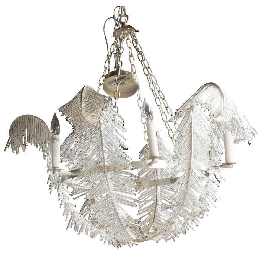 AL1-020: Modernist Beaded Leaf Form Neoclassical Chandelier Late 20th Century
