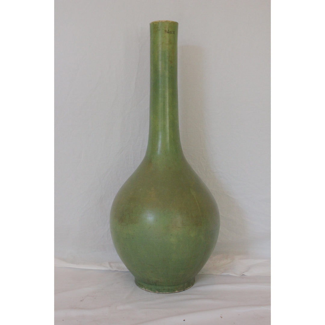 Antique Chinese Long Neck Vase in Deep Celadon | Work of Man