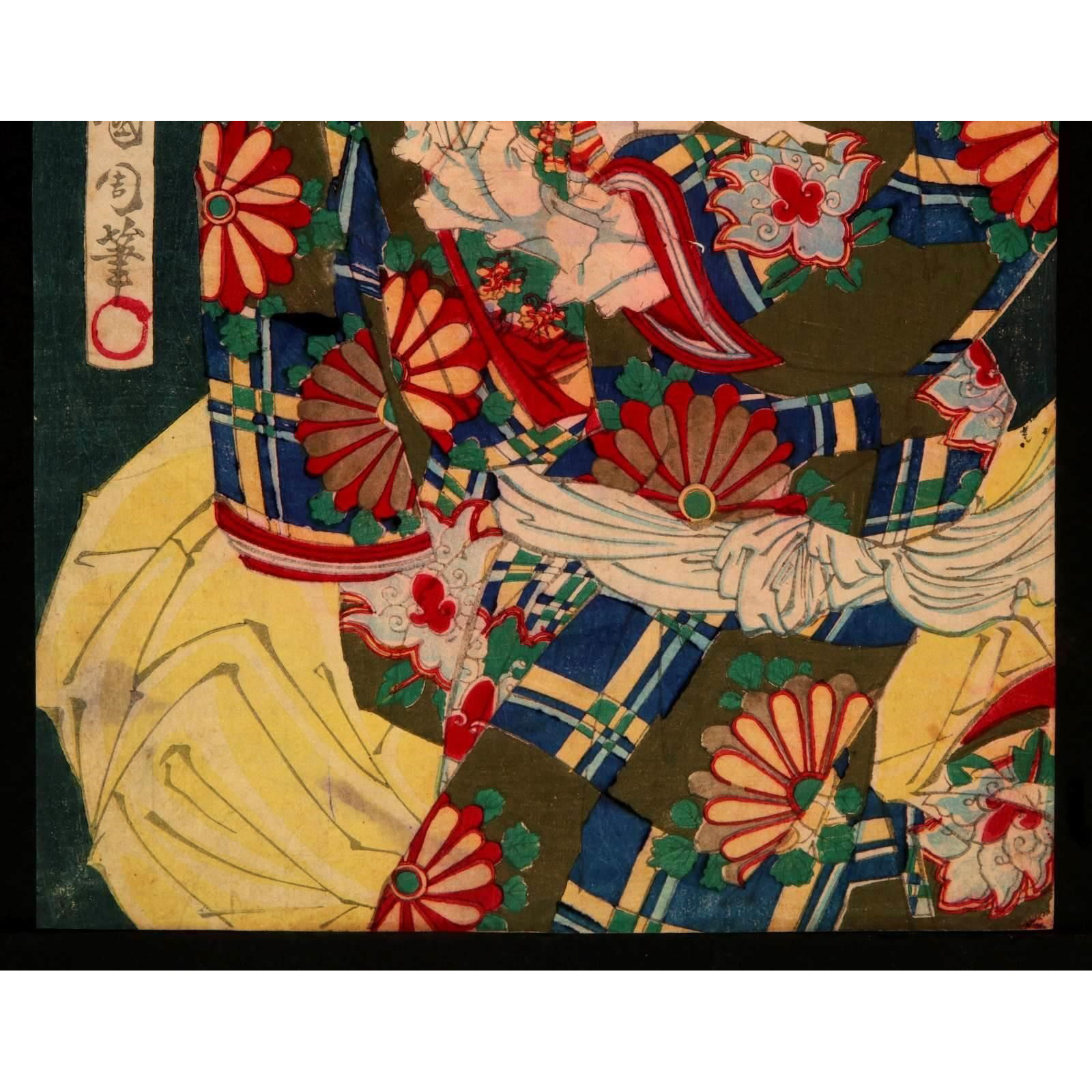 AW10-005: 19TH CENTURY JAPANESE TRIPTYCH WOODBLOCK PRINT